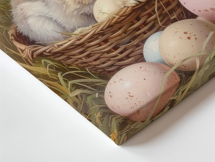 Sleeping Rabbit in Basket Canvas – Serene Spring Scene with Pastel Eggs - Gifitto