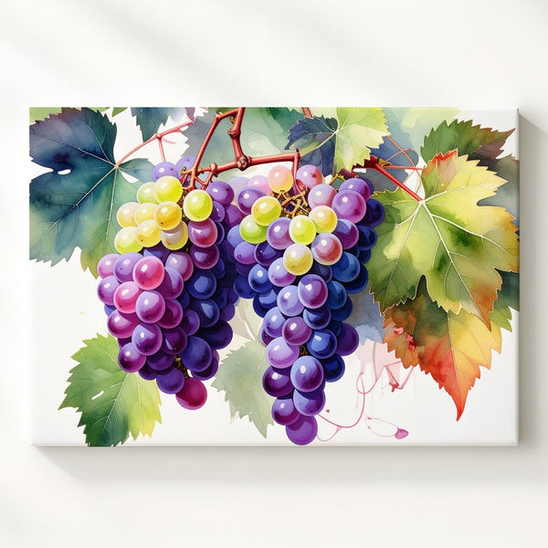 Vibrant Watercolor Grapes Canvas – Juicy Multicolor Vineyard Fruit Art - Gifitto