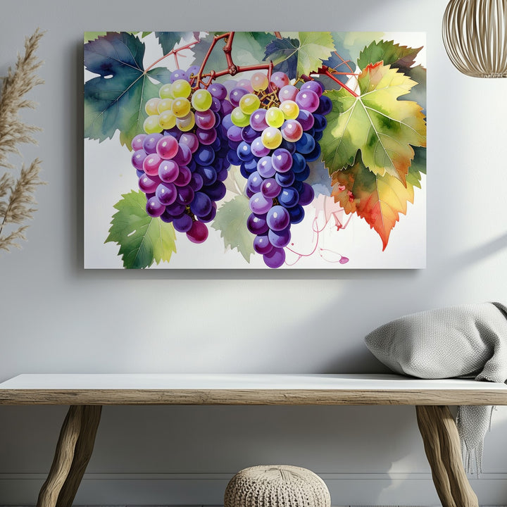 Vibrant Watercolor Grapes Canvas – Juicy Multicolor Vineyard Fruit Art - Gifitto