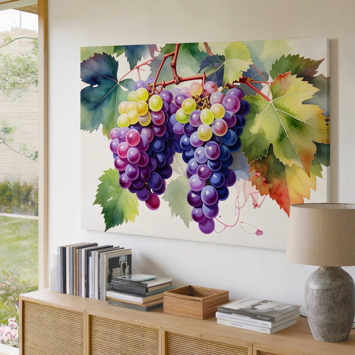 Vibrant Watercolor Grapes Canvas – Juicy Multicolor Vineyard Fruit Art - Gifitto