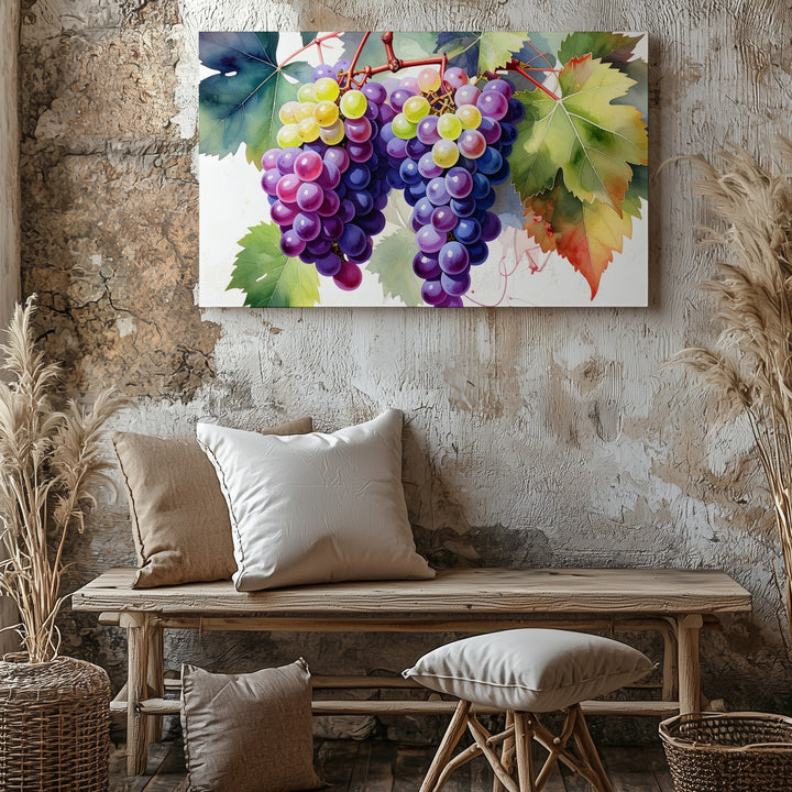 Vibrant Watercolor Grapes Canvas – Juicy Multicolor Vineyard Fruit Art - Gifitto