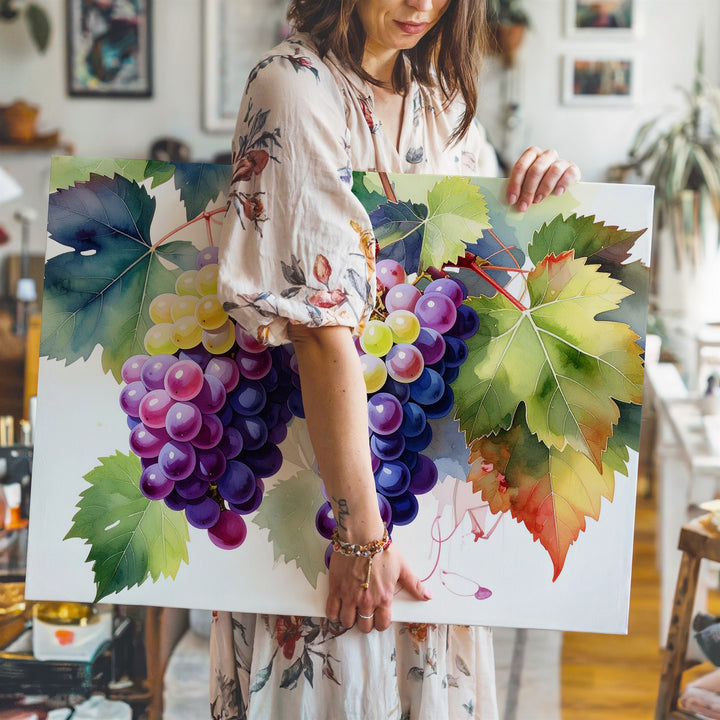 Vibrant Watercolor Grapes Canvas – Juicy Multicolor Vineyard Fruit Art - Gifitto
