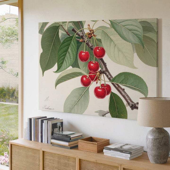 Vintage Botanical Cherry Branch Canvas – Realistic Naturalist Fruit Illustration - Gifitto