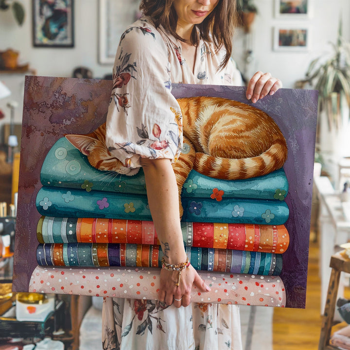 Cozy Tabby Cat on Blankets Canvas – Restful Feline Art - Gifitto