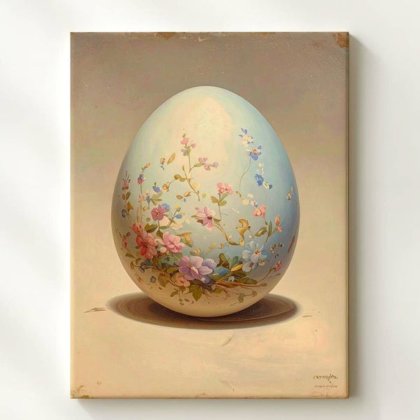 Floral Easter Egg Canvas – Delicate Pastel Design with Intricate Patterns - Gifitto