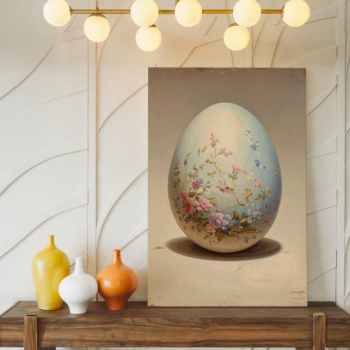Floral Easter Egg Canvas – Delicate Pastel Design with Intricate Patterns - Gifitto