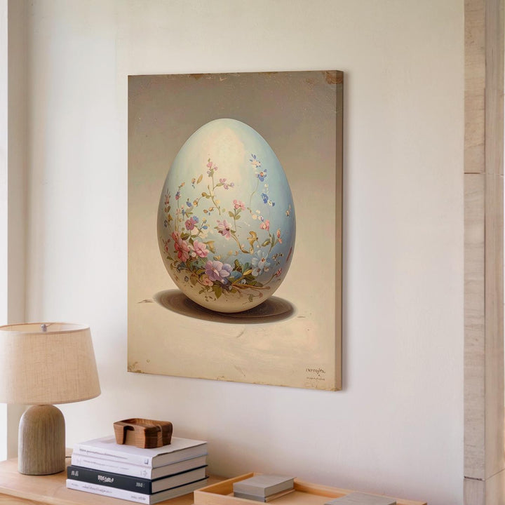 Floral Easter Egg Canvas – Delicate Pastel Design with Intricate Patterns - Gifitto