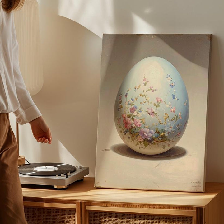 Floral Easter Egg Canvas – Delicate Pastel Design with Intricate Patterns - Gifitto
