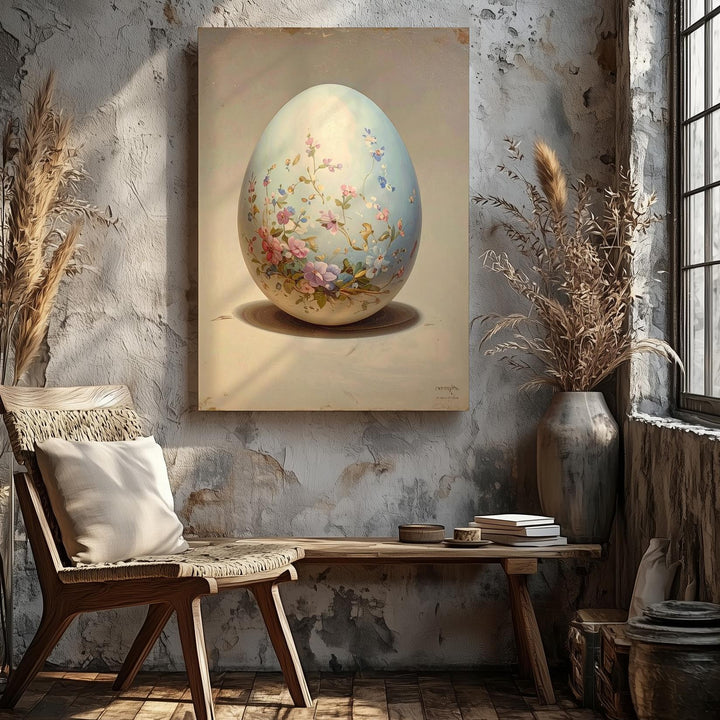 Floral Easter Egg Canvas – Delicate Pastel Design with Intricate Patterns - Gifitto
