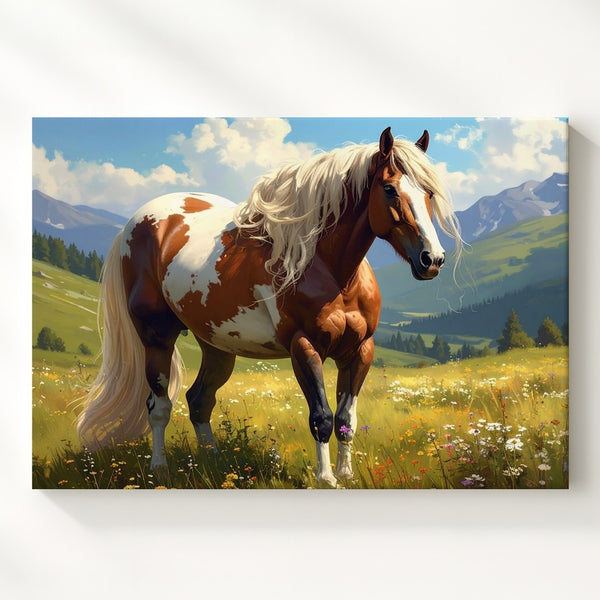 Majestic Highland Horse Canvas – Sunlit Meadow Equestrian Art - Gifitto