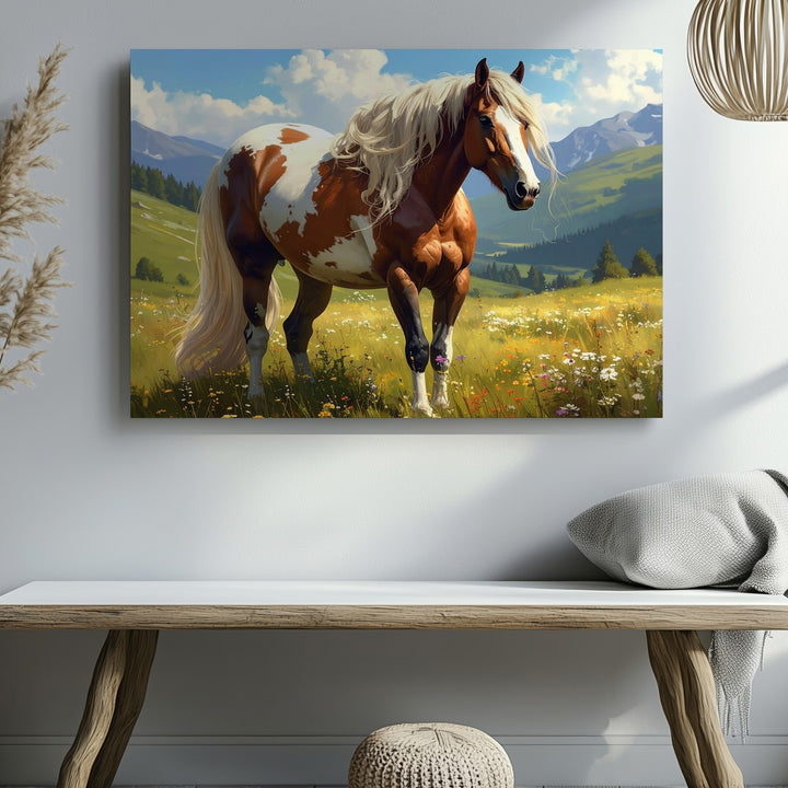 Majestic Highland Horse Canvas – Sunlit Meadow Equestrian Art - Gifitto