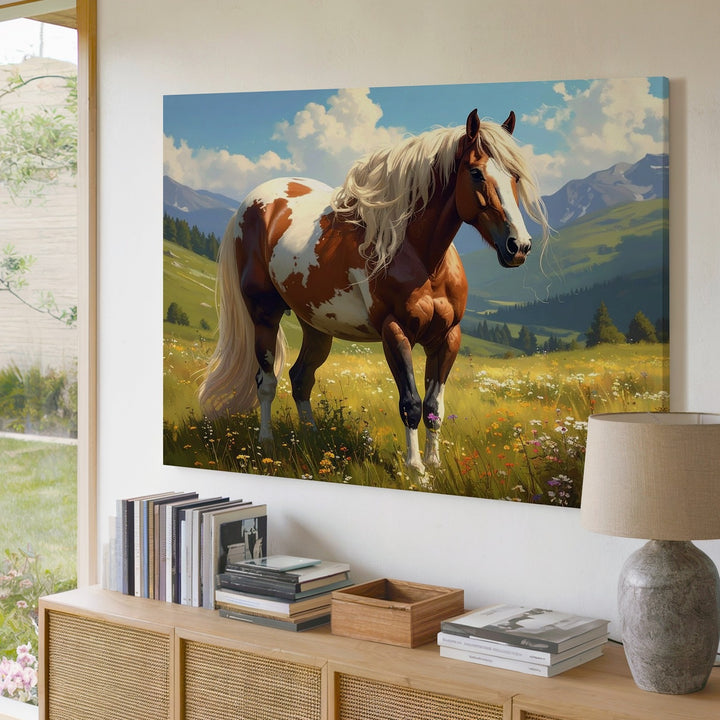 Majestic Highland Horse Canvas – Sunlit Meadow Equestrian Art - Gifitto