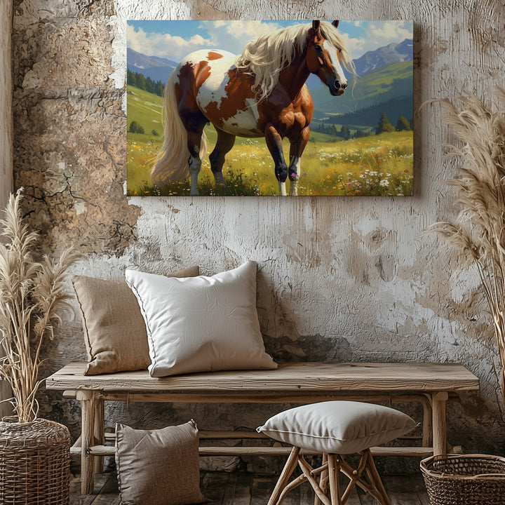 Majestic Highland Horse Canvas – Sunlit Meadow Equestrian Art - Gifitto