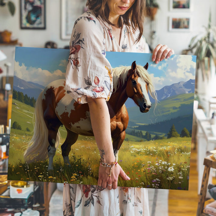 Majestic Highland Horse Canvas – Sunlit Meadow Equestrian Art - Gifitto