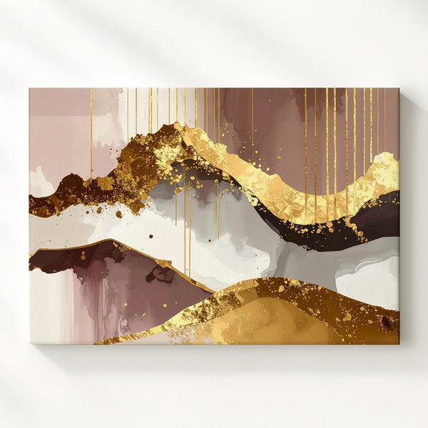 Golden Flow Canvas – Luxurious Abstract Art with Gold Leaf Texture and Mauve Tones - Gifitto