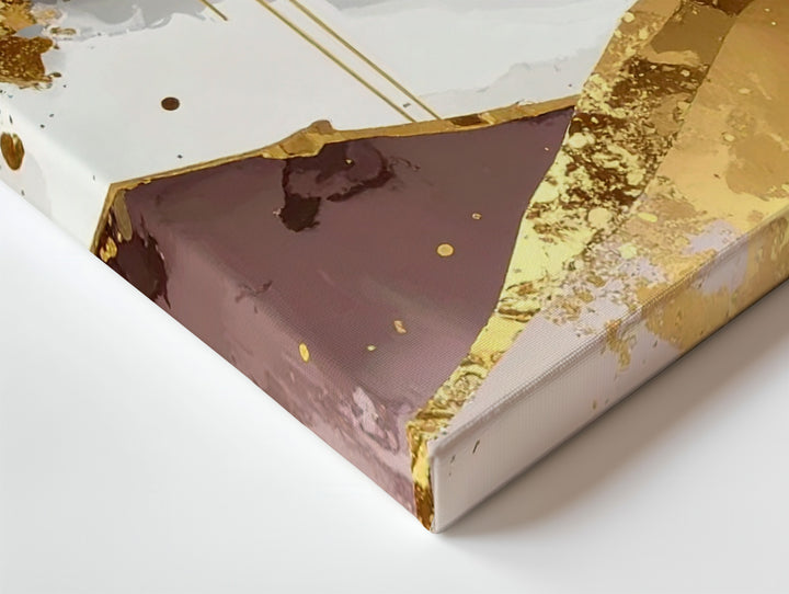 Golden Flow Canvas – Luxurious Abstract Art with Gold Leaf Texture and Mauve Tones - Gifitto