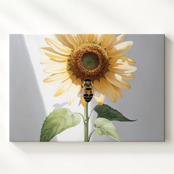 Minimalist Sunflower & Bee Canvas – Simple Botanical Wall Art - Gifitto