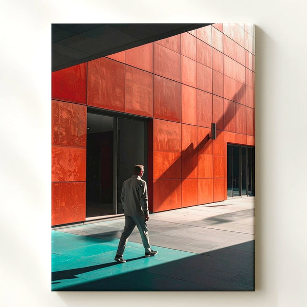 Crimson Corridor Canvas – Modern Minimalist Urban Photography Art - Gifitto