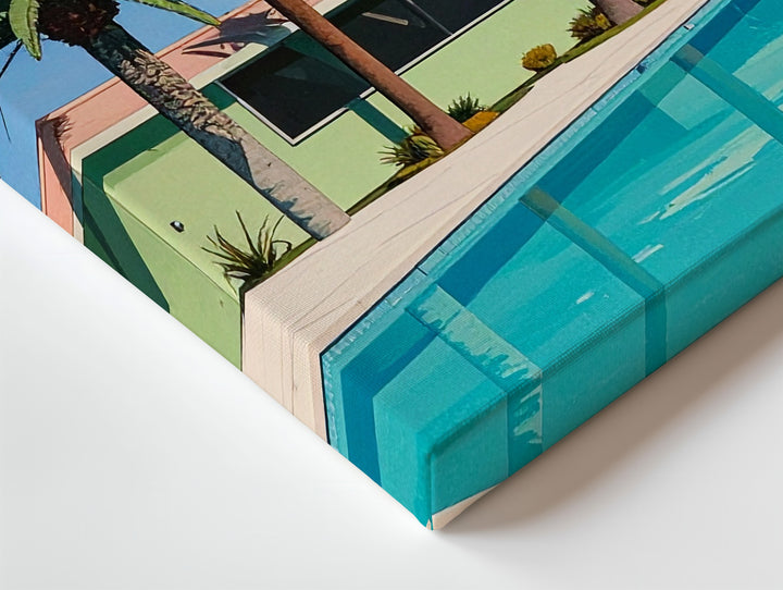 Twilight Suburban Pool Canvas – Retro 80s Minimalist House Scene - Gifitto