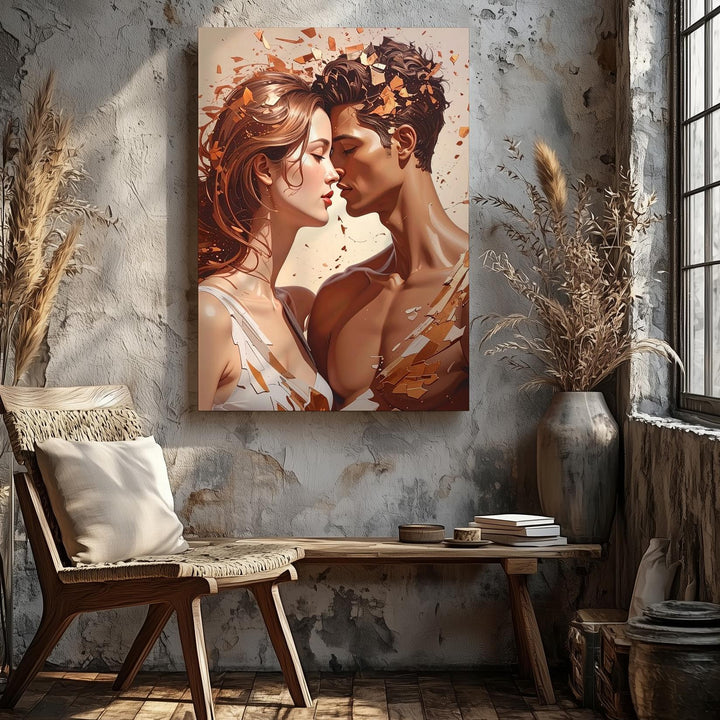 Embrace of Souls Canvas – Surreal Love & Transformation Art - Gifitto