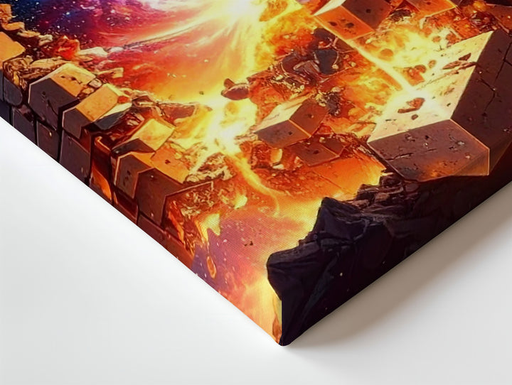 Cosmic Core Cube Canvas – Surreal Sci-Fi Stone Structure with Galactic Fire - Gifitto