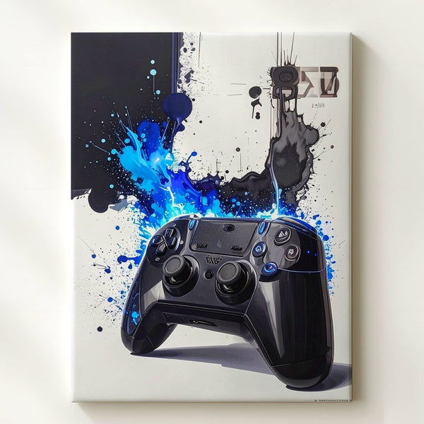 Electric Blue PlayStation Canvas – Watercolor Splash Gaming Art - Gifitto
