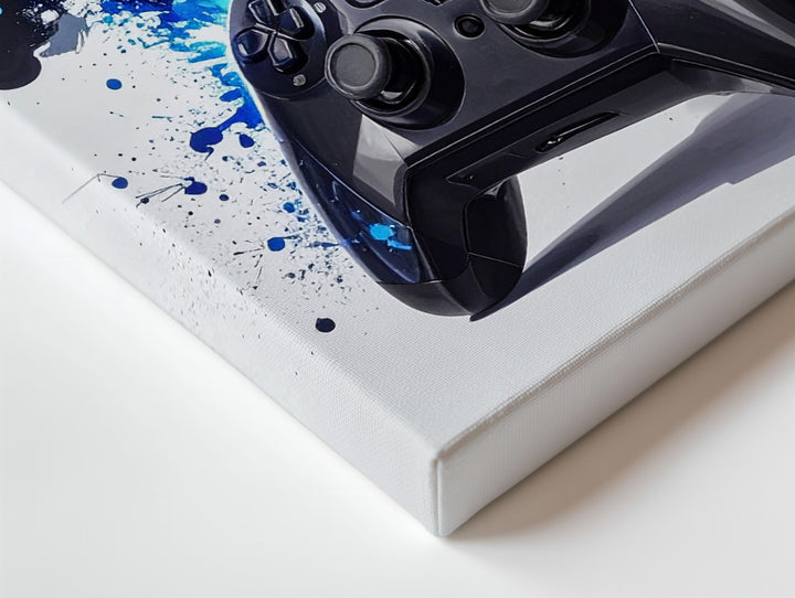 Electric Blue PlayStation Canvas – Watercolor Splash Gaming Art - Gifitto