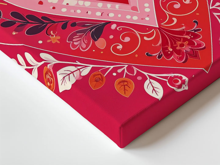 Festive Folk Heart Canvas – Bold Floral & Folk Art Design in Red, Pink, & Orange - Gifitto