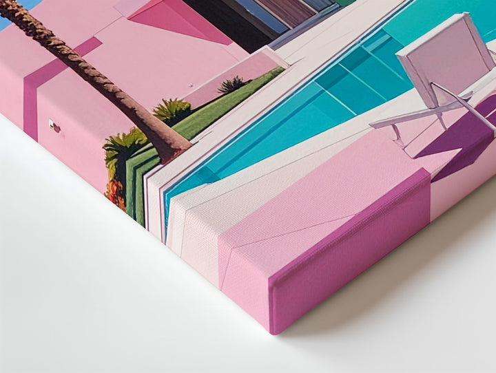 Pink Twilight Pool Canvas – Mid-Century Modern Dreamscape Wall Art - Gifitto
