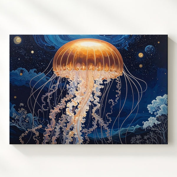 Glowing Jellyfish Canvas – Cosmic Bioluminescent Digital Painting