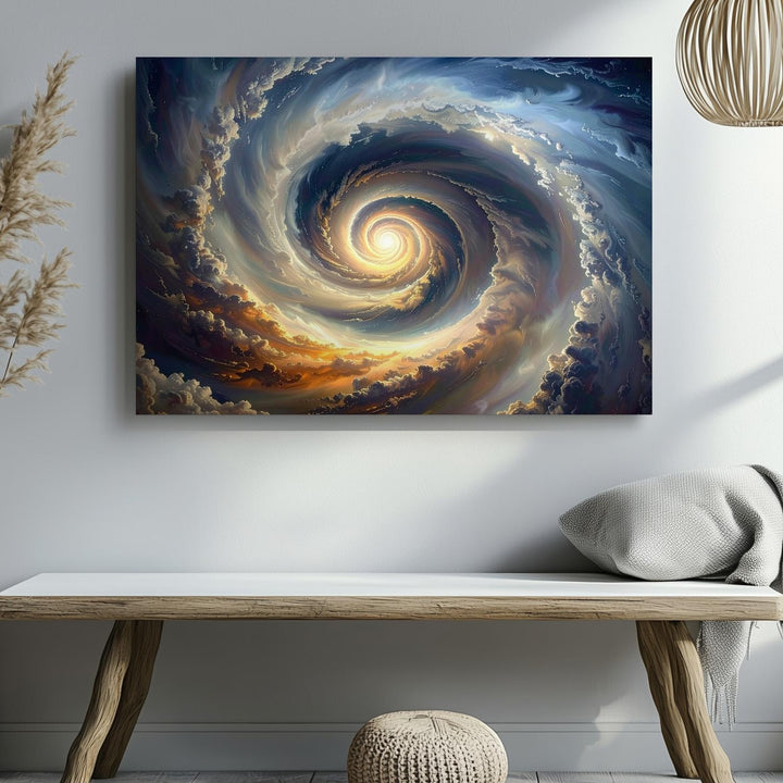Cosmic Spiral Vortex Canvas – Beige, Gray & Pale Orange Galactic Tunnel - Gifitto