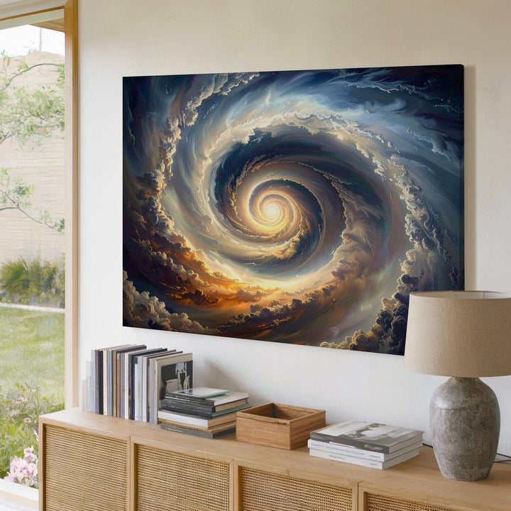 Cosmic Spiral Vortex Canvas – Beige, Gray & Pale Orange Galactic Tunnel - Gifitto