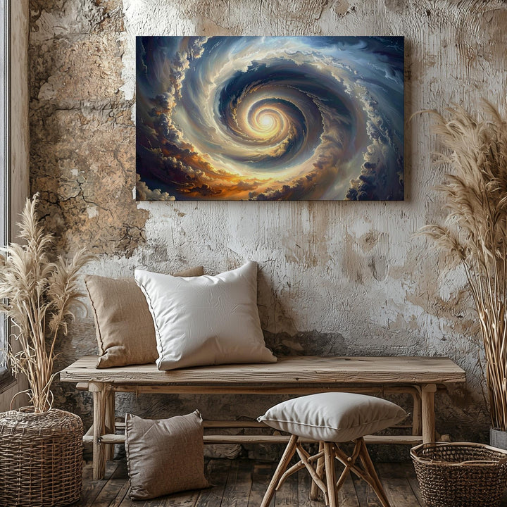 Cosmic Spiral Vortex Canvas – Beige, Gray & Pale Orange Galactic Tunnel - Gifitto