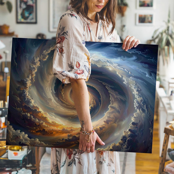 Cosmic Spiral Vortex Canvas – Beige, Gray & Pale Orange Galactic Tunnel - Gifitto