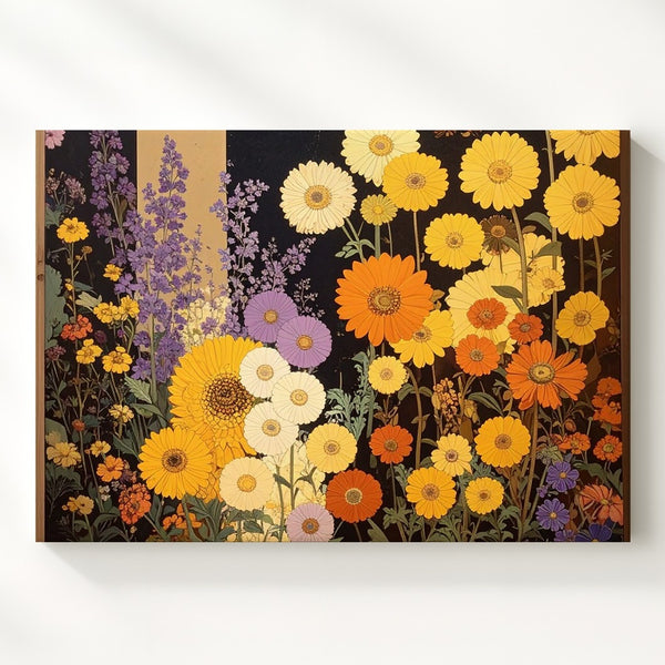 Vintage Floral Mosaic Canvas – Bold Chrysanthemum-Inspired Wall Art - Gifitto