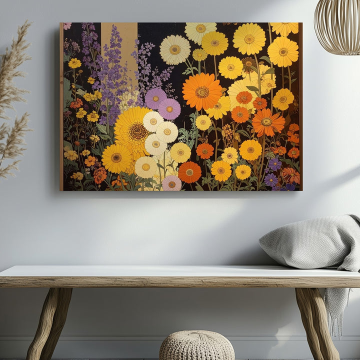 Vintage Floral Mosaic Canvas – Bold Chrysanthemum-Inspired Wall Art - Gifitto