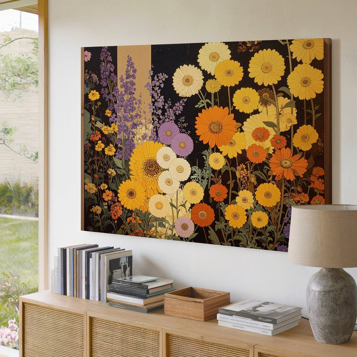 Vintage Floral Mosaic Canvas – Bold Chrysanthemum-Inspired Wall Art - Gifitto