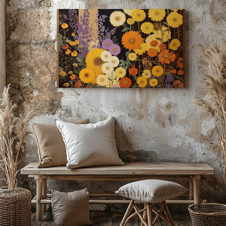 Vintage Floral Mosaic Canvas – Bold Chrysanthemum-Inspired Wall Art - Gifitto