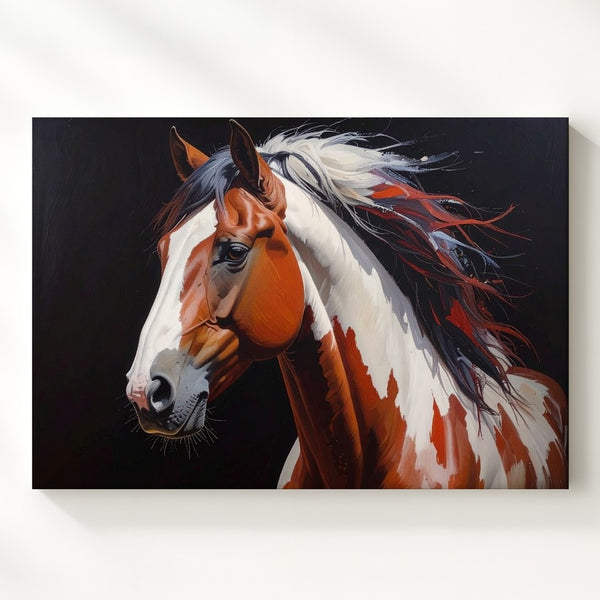 Vivid Pinto Horse Canvas – Dynamic Brushstroke Equestrian Art - Gifitto