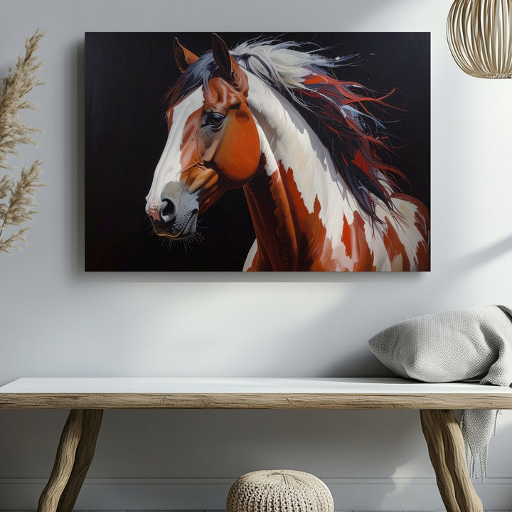 Vivid Pinto Horse Canvas – Dynamic Brushstroke Equestrian Art - Gifitto