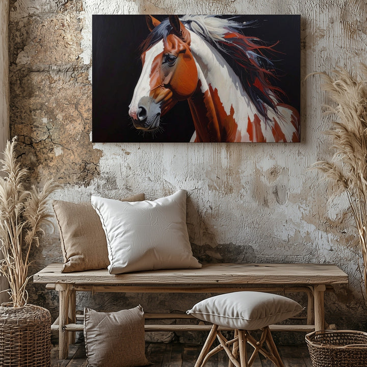 Vivid Pinto Horse Canvas – Dynamic Brushstroke Equestrian Art - Gifitto