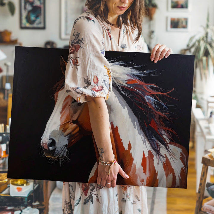 Vivid Pinto Horse Canvas – Dynamic Brushstroke Equestrian Art - Gifitto