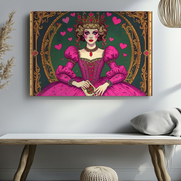 Queen of Hearts Canvas – Whimsical Tarot-Inspired Wall Art - Gifitto