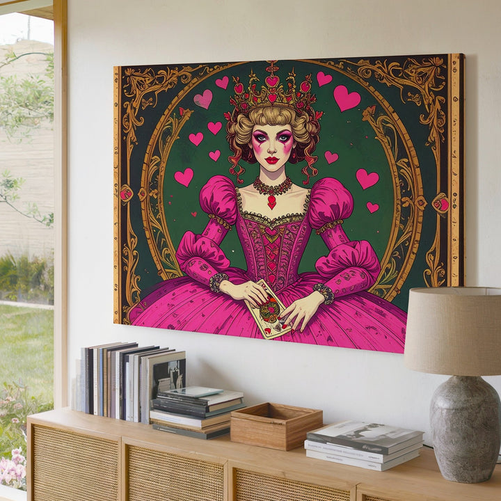 Queen of Hearts Canvas – Whimsical Tarot-Inspired Wall Art - Gifitto