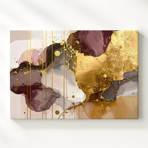 Golden Rain Canvas – Abstract Art with Metallic Gold and Smoky Gray Tones - Gifitto