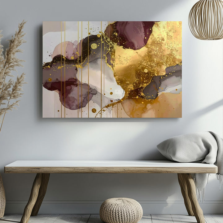 Golden Rain Canvas – Abstract Art with Metallic Gold and Smoky Gray Tones - Gifitto