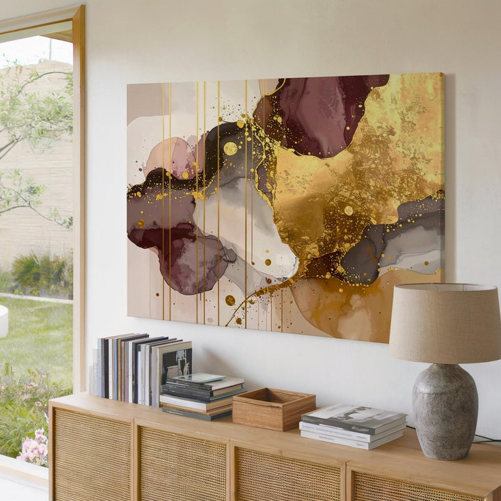 Golden Rain Canvas – Abstract Art with Metallic Gold and Smoky Gray Tones - Gifitto