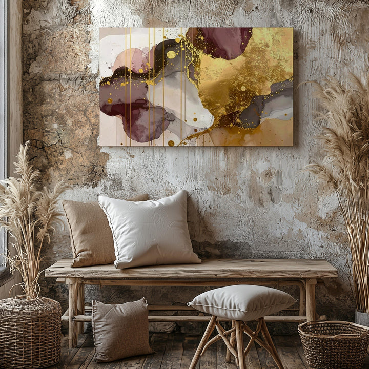 Golden Rain Canvas – Abstract Art with Metallic Gold and Smoky Gray Tones - Gifitto