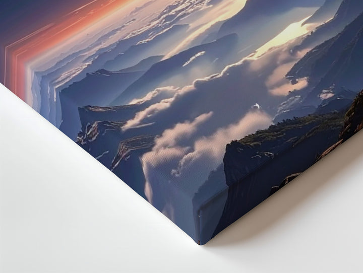 Alien Dawn Canvas – Surreal Planetary Sunrise Over Cloud Mountains - Gifitto