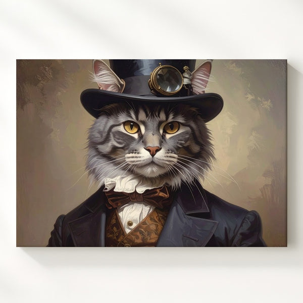 Regal Tabby Cat Portrait Canvas – 19th Century Aristocratic Feline Art - Gifitto